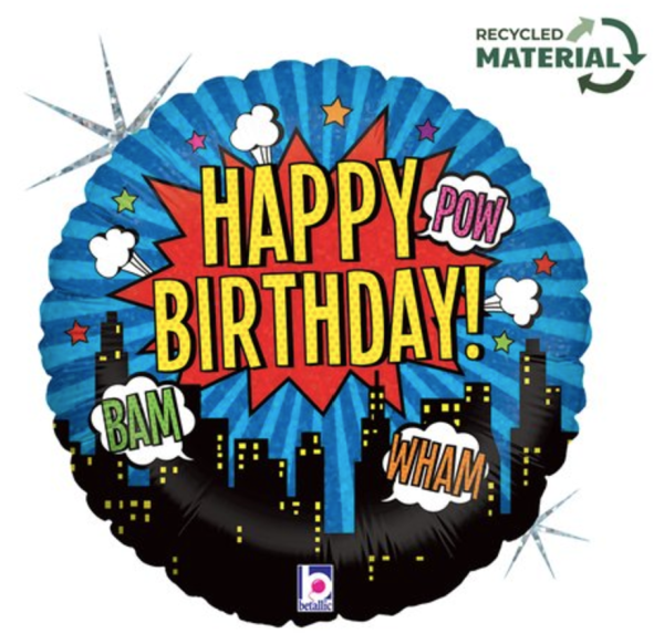 Folienballon - Happy Birthday, Superhero, rund - ø 46cm